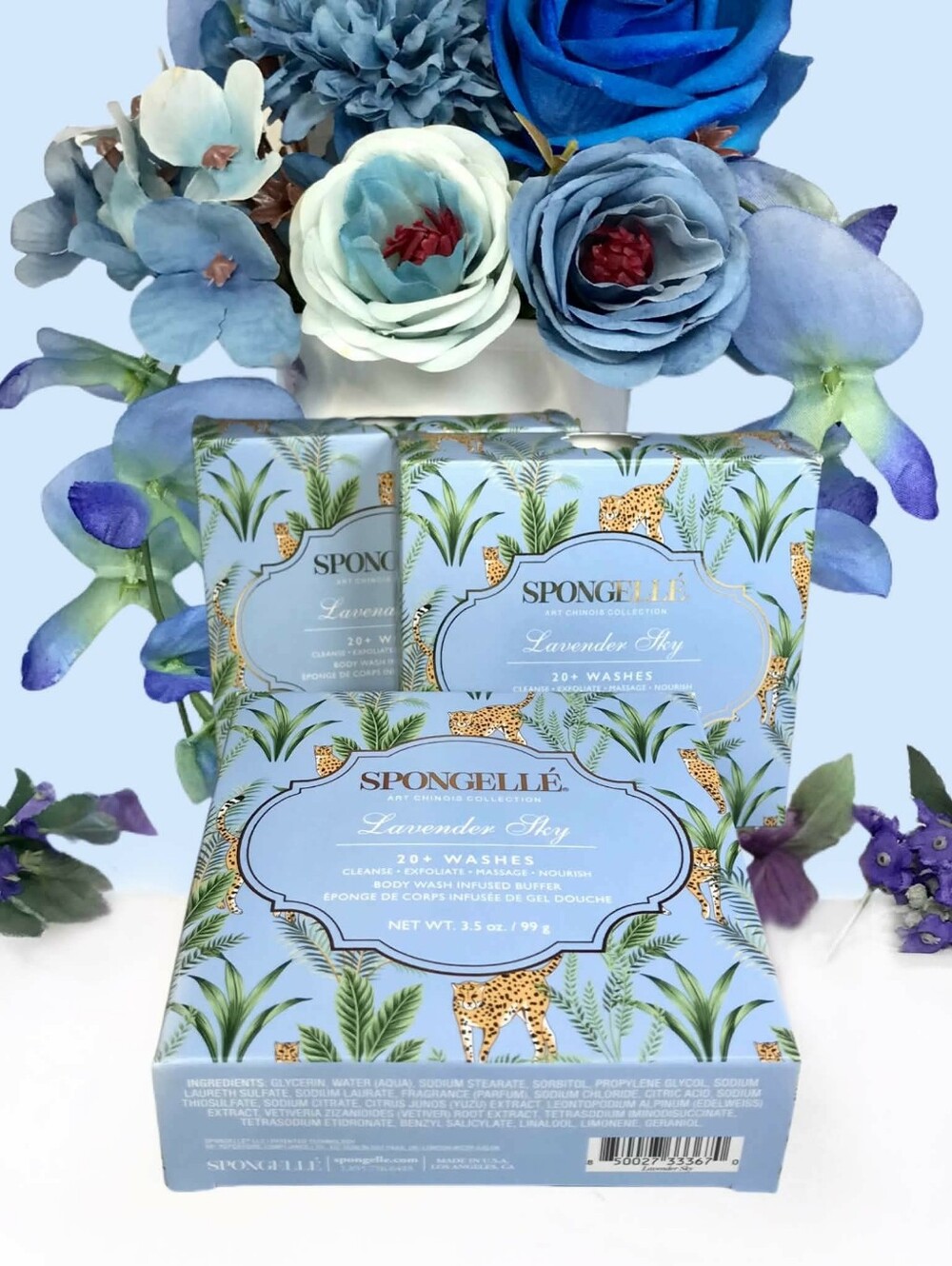 Spongelle Bundle (3) x Lavender Sky Body Wash Infused Buffer Sponges 99g ea BNIB